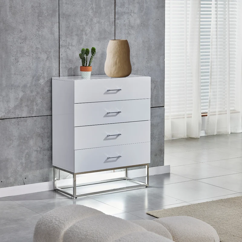 Commode Alya laque Blanc pieds chrome