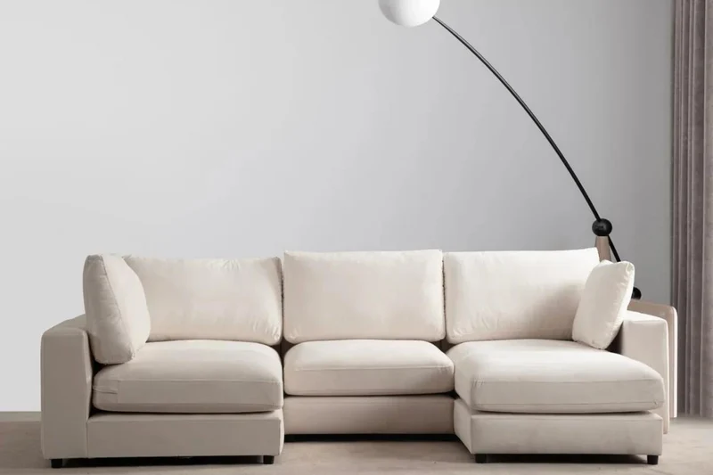 Canapé d'angle Julia Modulable 3+1 Velours Blanc Cassé