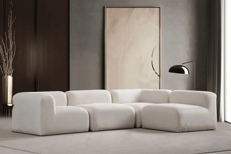Canapé d'angle Nuage Modulable Velours Blanc Cassé