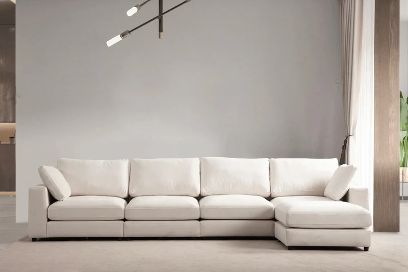 Canapé d'angle Julia Modulable 4+1 Velours Blanc Cassé