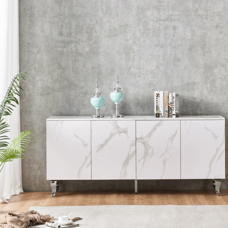 Buffet Baroque Argent marbre blanc 180 cm