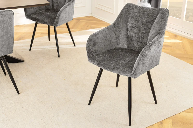 Lot de 2x chaises pivotante rétro AVIGNON chenille grise pieds métal noir