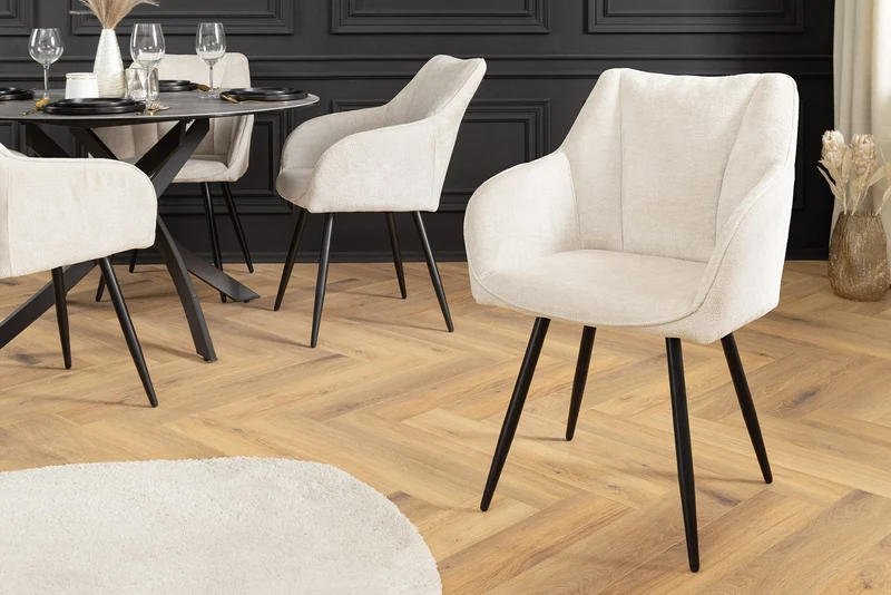 Lot de 2x chaises pivotante rétro AVIGNON beige chenille pieds métal noir