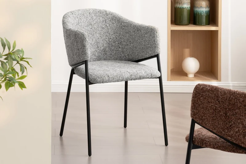 Lot de 2x chaises design NOBLESSE chenille grise structure métal noir