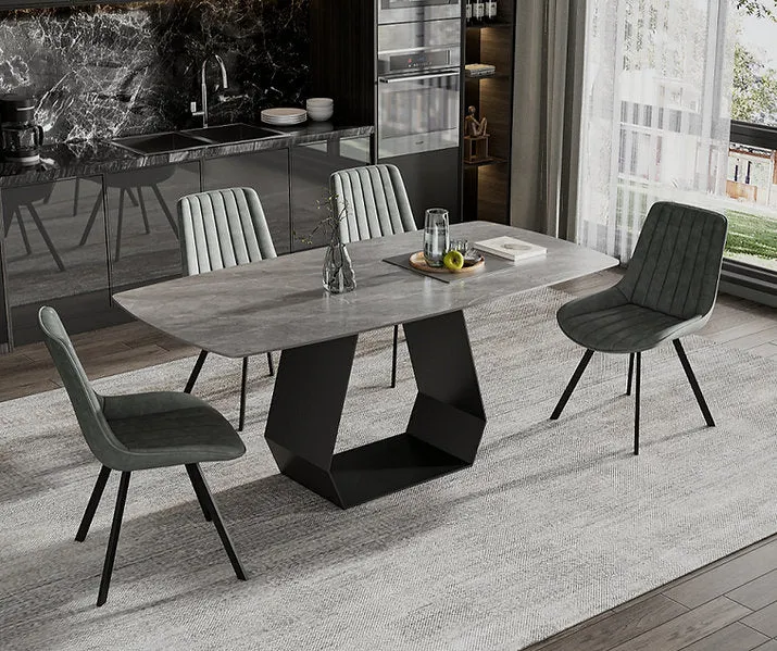 Armani Grey Sintered Stone Dining Set with Soft PU Chairs – T-1560