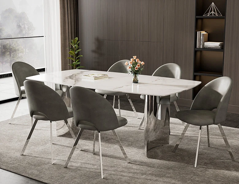 Sintered Stone Dining Set with Grey PU Chairs – T-1540