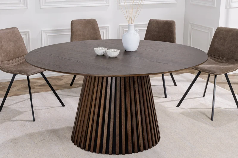 Table à manger ronde VALHALLA WOOD 140cm piètement pilier en chêne fumé