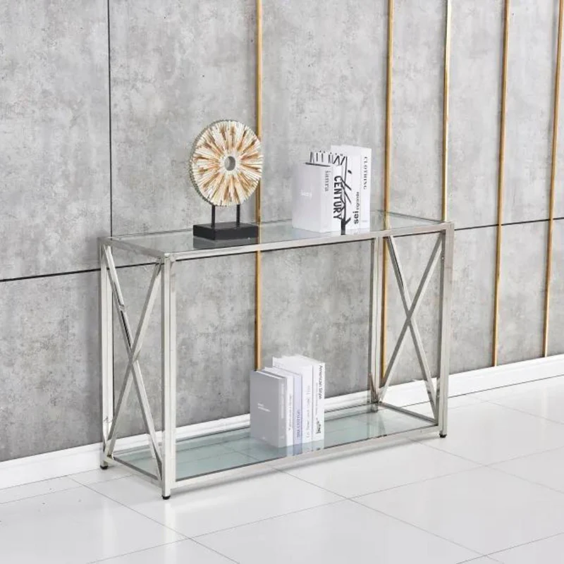 Console Kensy argent verre transparent
