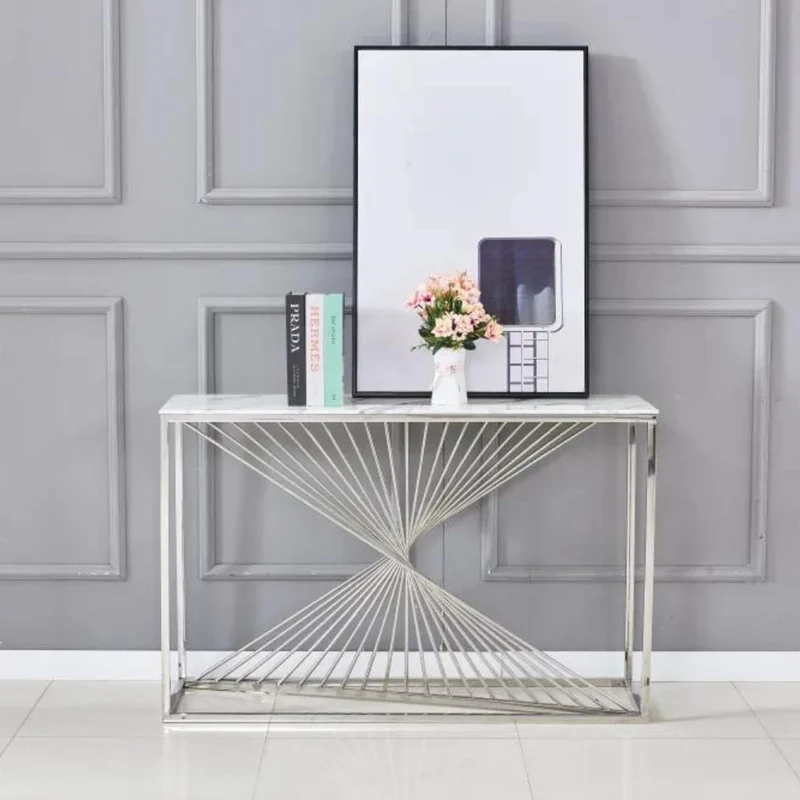 Console Brittany argent marbre blanc