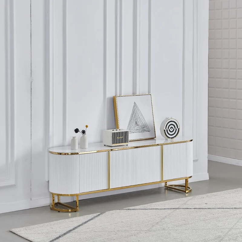 Meuble TV ESMEE or blanc marbre gris