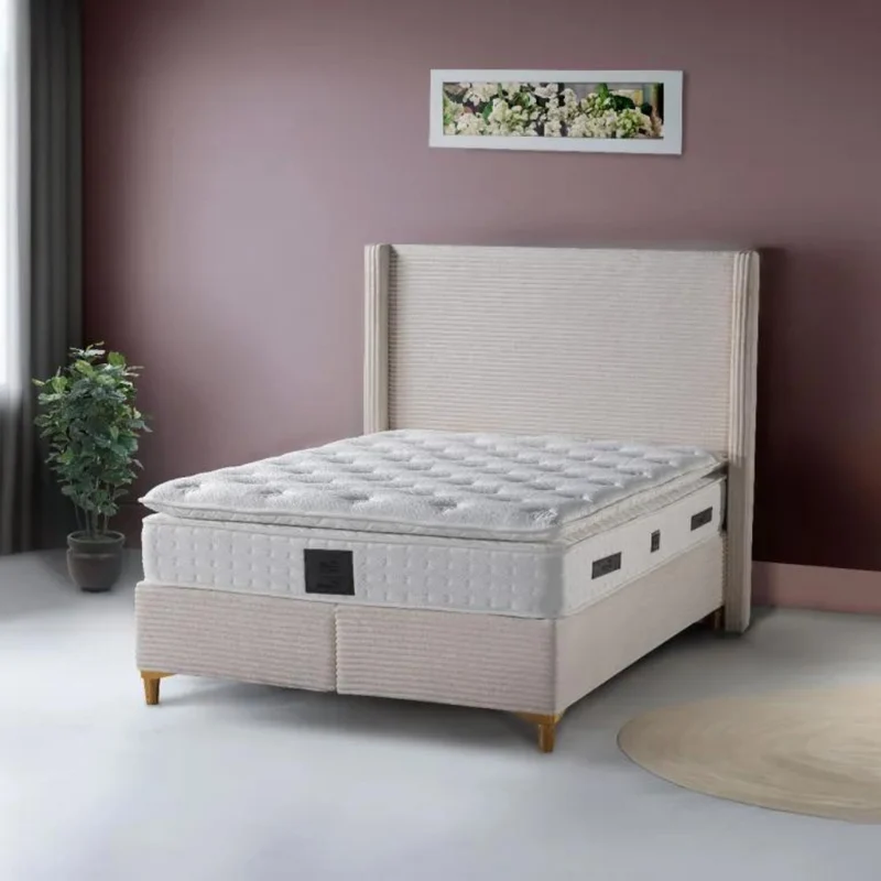 Lit coffre venus velours côtelé beige