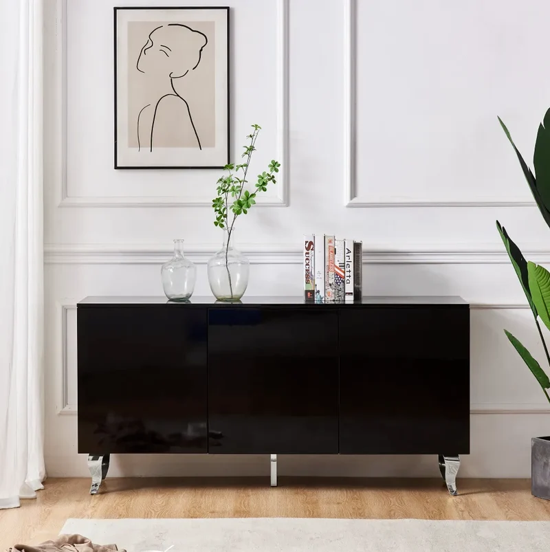 Buffet Baroque Argent Laqué Noir 160 cm
