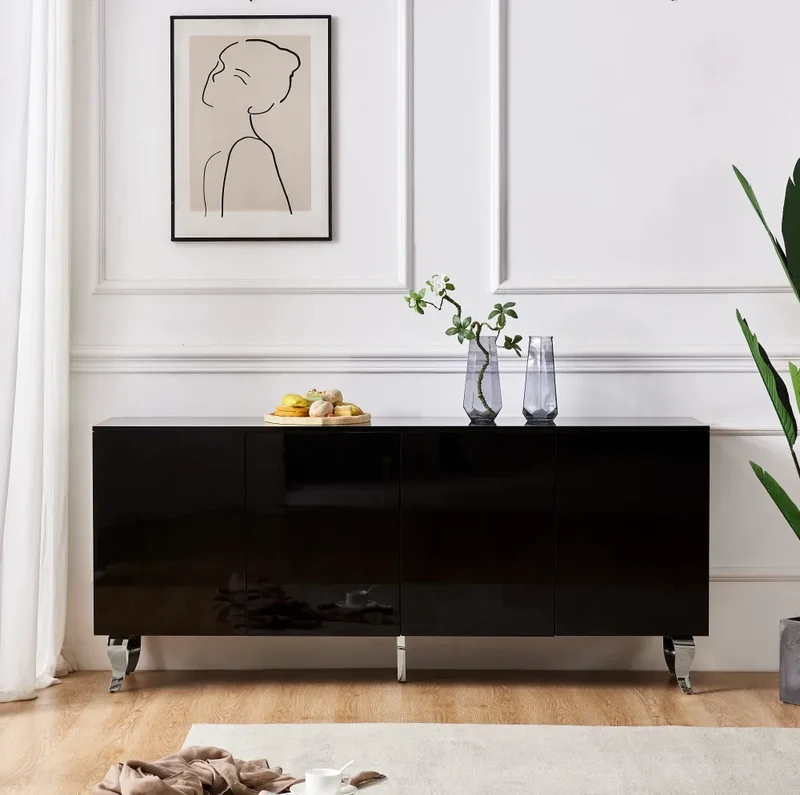 Buffet Baroque Argent Laqué Noir 180 cm