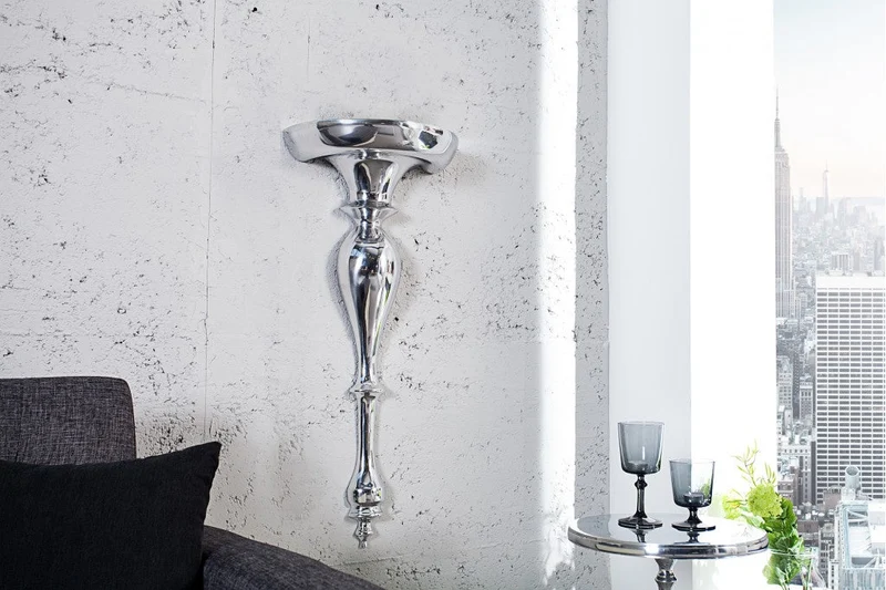 Console murale baroque SCALA 80cm étagère murale en aluminium argenté