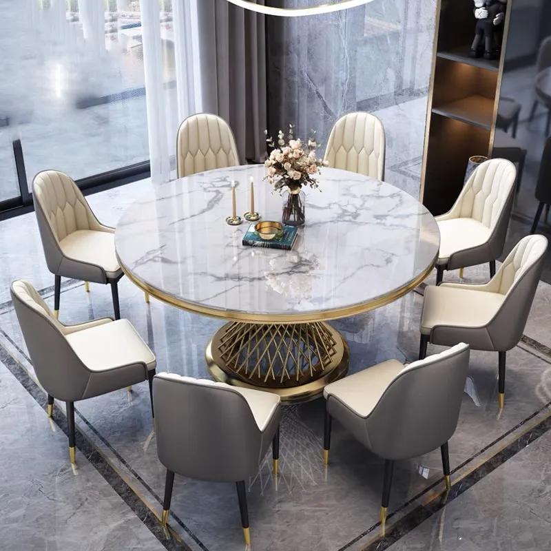 Table à manger ronde Deluxe Or marbre blanc