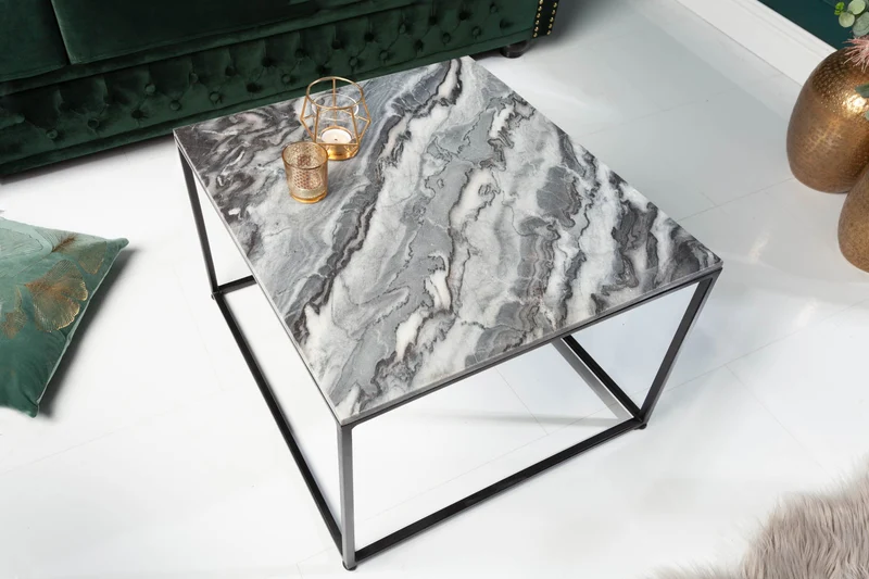 Table basse élégante ELEMENTS 50cm grise avec plateau en marbre poli