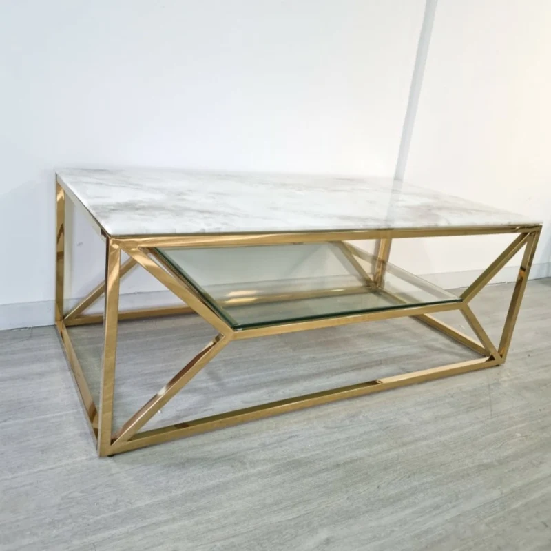 Table Basse Gambetta Or Marbre blanc