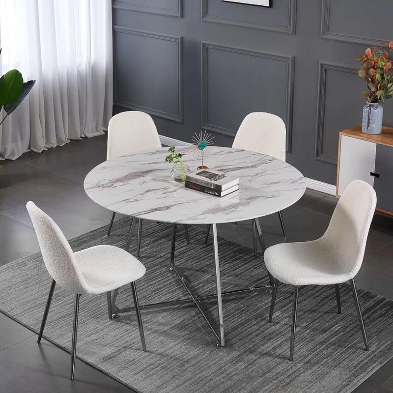 Table à manger Héloïse Argent Marbre blanc