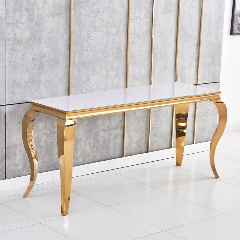 Console Nansouty Or Verre blanc 110 cm