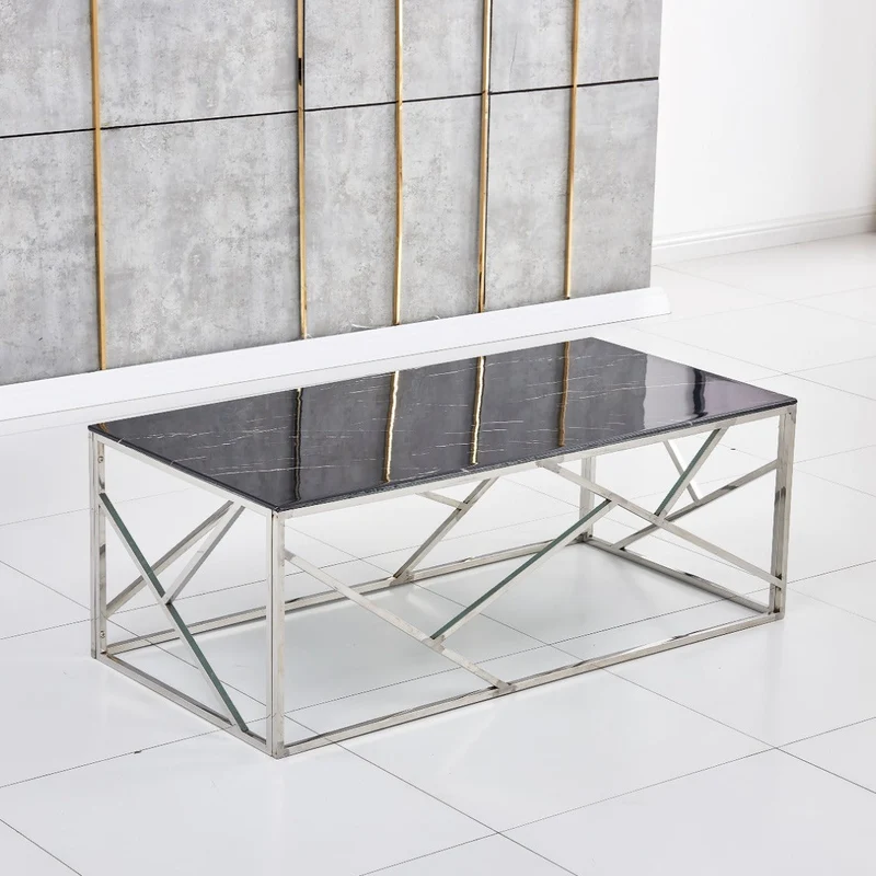 Table basse Comédie Argent Marbre noir