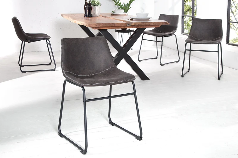 Lot de 2x chaises design industriel DJANGO vintage grise avec structure en fer