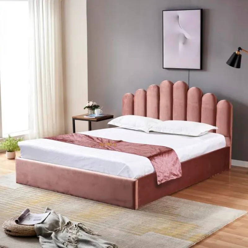 Lit coffre Doha velours Rose