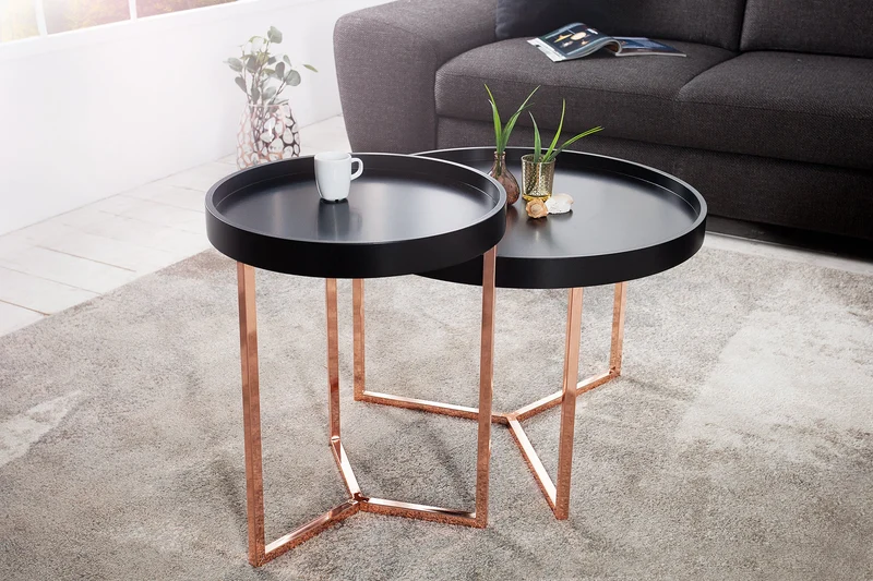 Table basse MODULAIRE extravagante 60 cm ronde en cuivre noir mat avec plateau