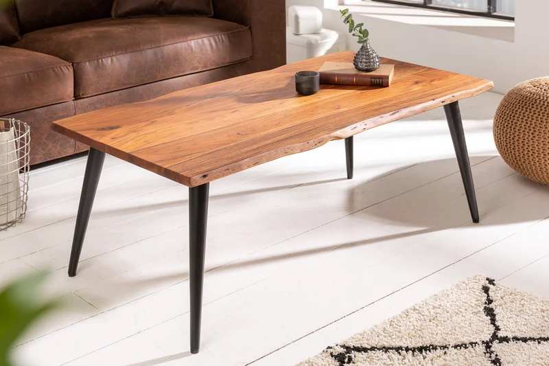 Table basse massive ORGANIC LIVING 110cm en bois d'acacia naturel avec bordure en arbre