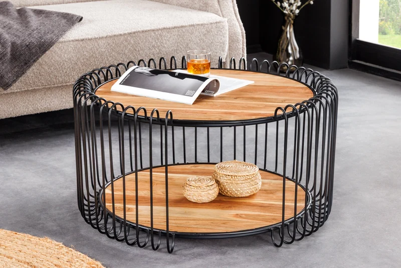 Table basse industrielle TRUE ELEMENTS 70cm en bois massif d'acacia naturel