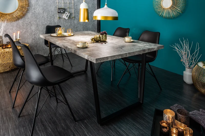 Table à manger moderne LOFT 160cm béton gris design pieds métal noir piètement luge industriel