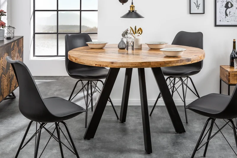 Table à manger massive IRON CRAFT ronde 120 cm en bois de manguier naturel