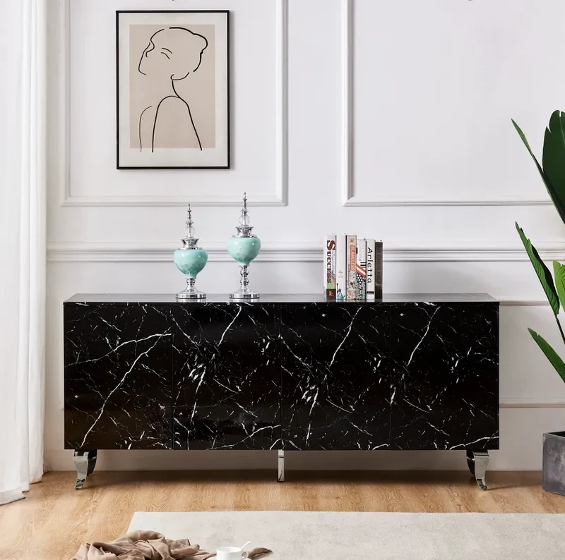 Buffet Baroque Argent Marbre Noir 180 cm