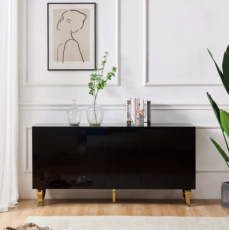 Buffet Baroque Or Laqué Noir 160 cm