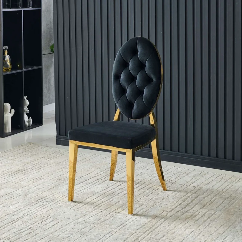 Chaise Ova Or velours noir Style Médaillon Capitonné