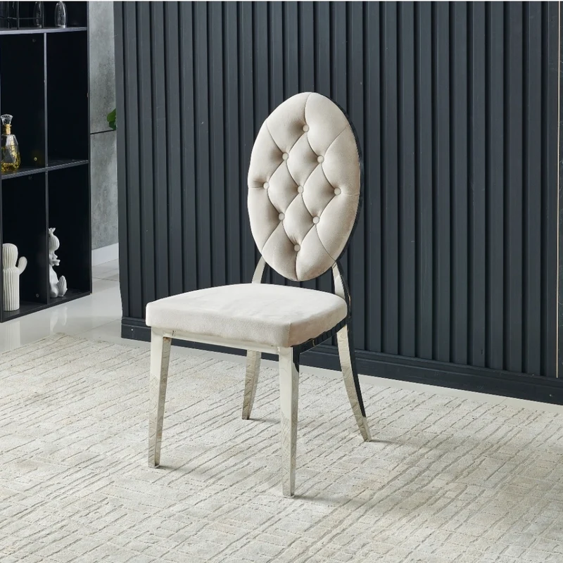 Chaise Ova Argent velours taupe Style Médaillon Capitonné