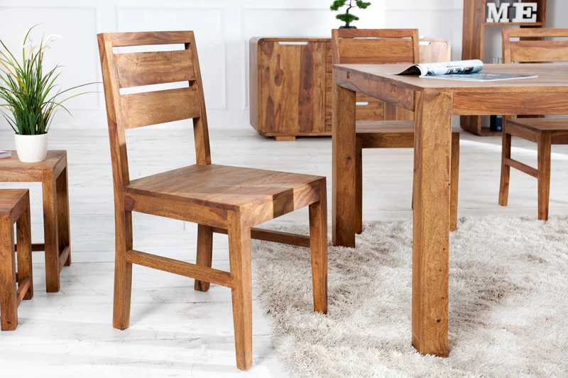 Lot de 2x chaises solide PURE marron Sheesham bois massif finition pierre grain unique