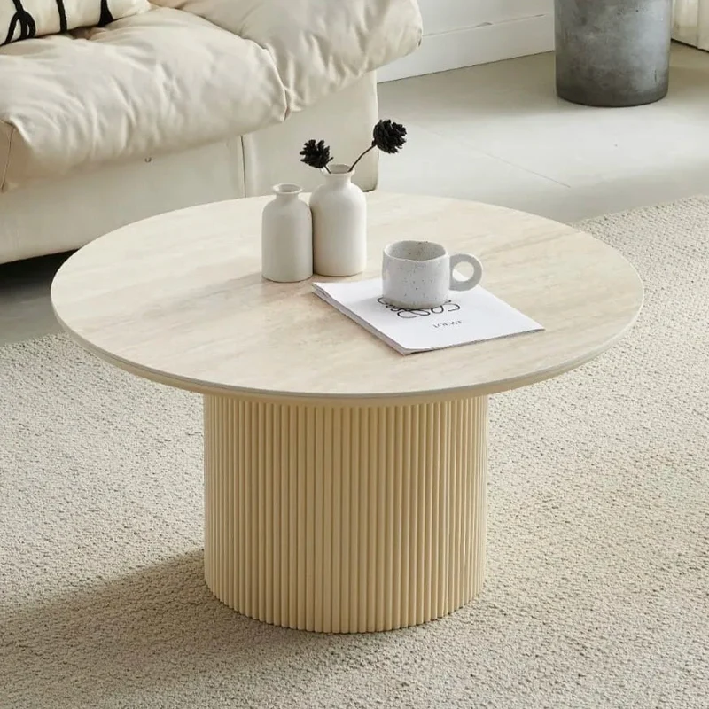 Table basse ronde Calypso Céramique style travertin