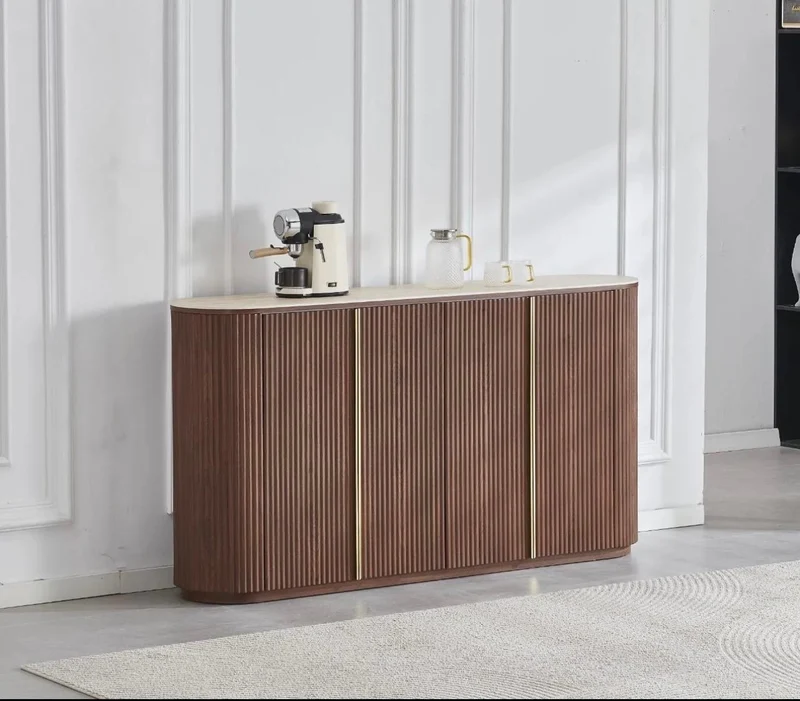 Buffet Calypso travertin céramique bois noyer