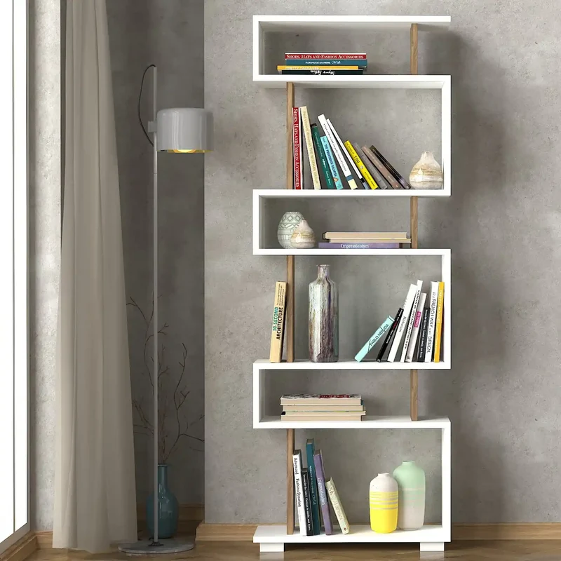 Bibliothèque design Eleva - Bois blanc et bois foncé - Meuble de rangement moderne