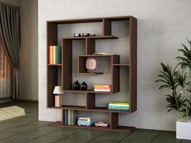 Bibliothèque ÉLÉGANLIVRES bois foncé- Meuble de Rangement Design en Bois - Étagère Moderne et Élégante
