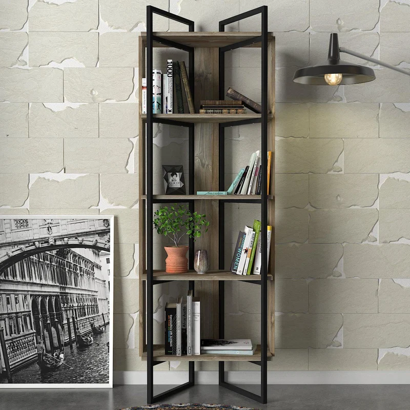 Bibliothèque ALEXANDRIE 180 cm bois et acier noir – style industriel chic