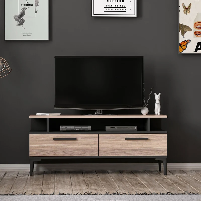 Meuble TV Seattle 120 cm - Chêne et Acier Noir