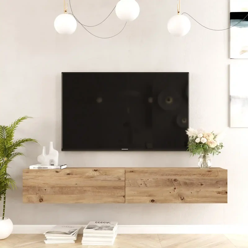 Meuble TV ECLYPSE Suspendu, Bois Clair, Design Moderne et Minimaliste