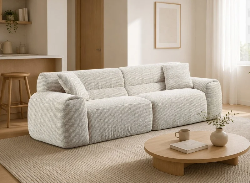 Canapé droit 3 places en velours texturé beige TAYLOR