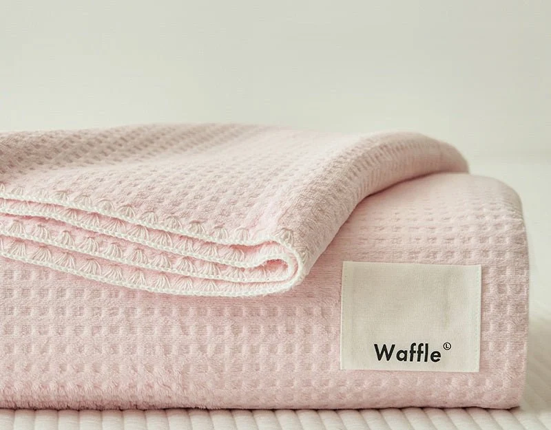 Plaid rose gaufré surpiqûres blanche 150 x 200 cm WAFFLE