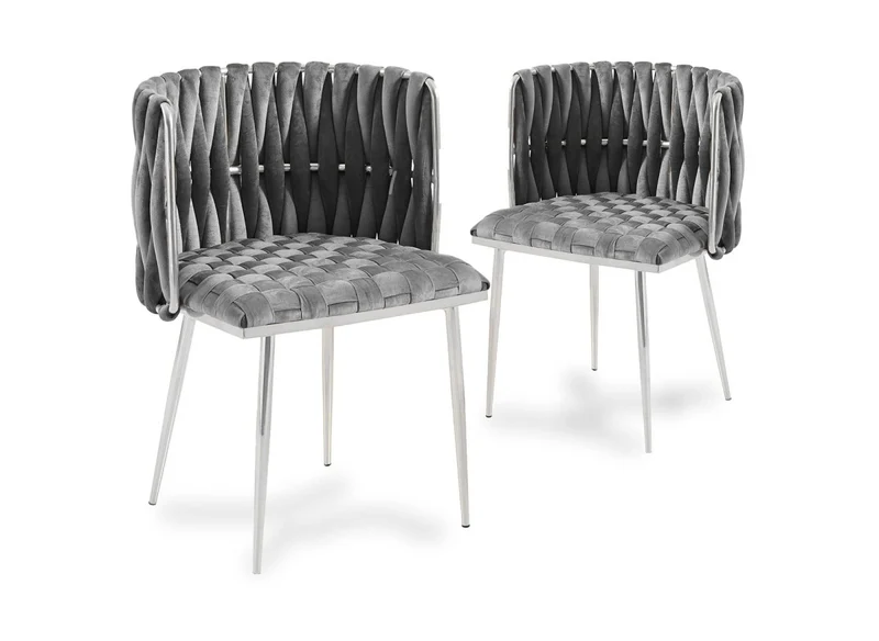 Lot de 2 chaises en velours gris pieds en métal argenté POLO