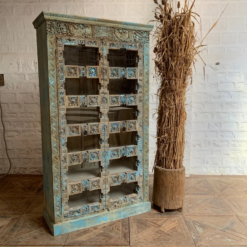 Armoire 2 portes en teck, manguier et verre — 47×20×84.6" — PA15913