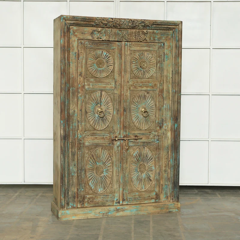 Armoire 2 portes en teck et manguier — 53.4×17×84" — PA26962