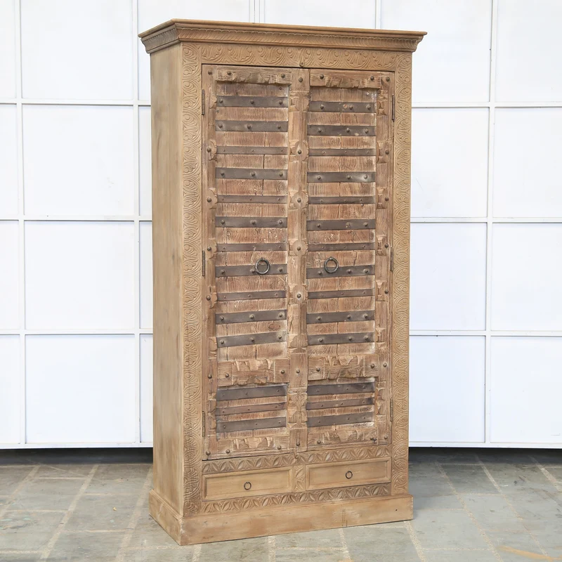 Armoire 2 portes et 2 tiroirs en teck et manguier — 45.3×21×85" — PA27248