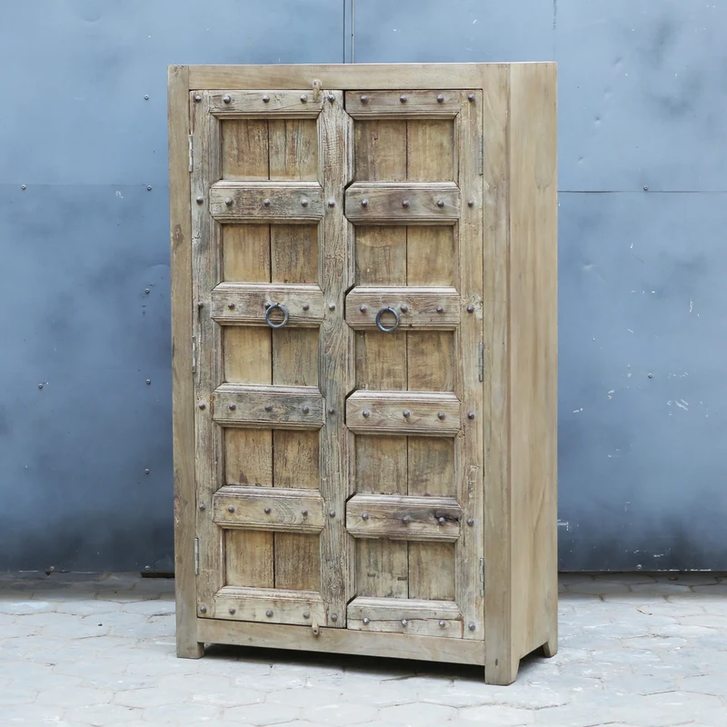 Armoire 2 portes en teck et manguier — 39.5×17.5×66" — PA32130